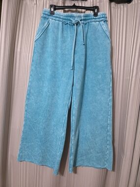Zenana Outfitters Aqua Wide-Leg Drawstring Track Pants